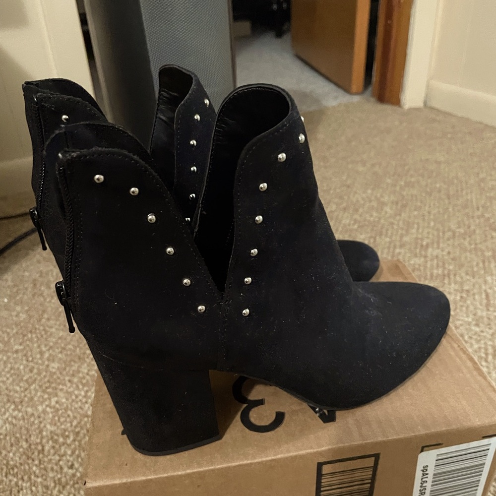 Size 8 Black Booties with silver rhinestones